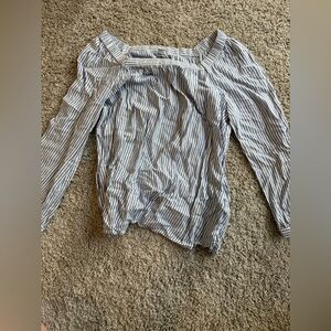 Old Navy Blue and White Fitted Ribbed Sailor Collar Blouse